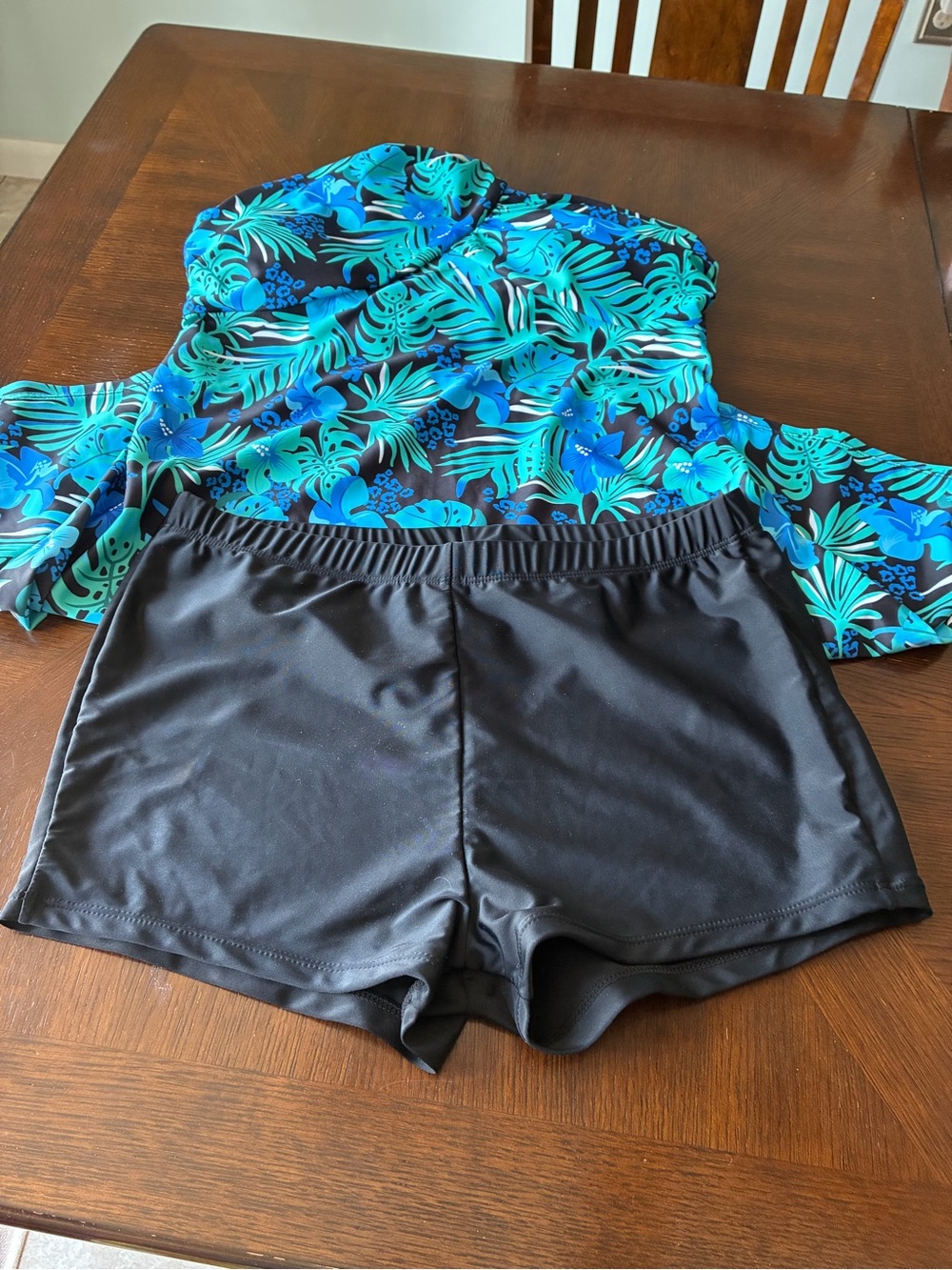 Tropical Blue Floral Skirted Swimdress